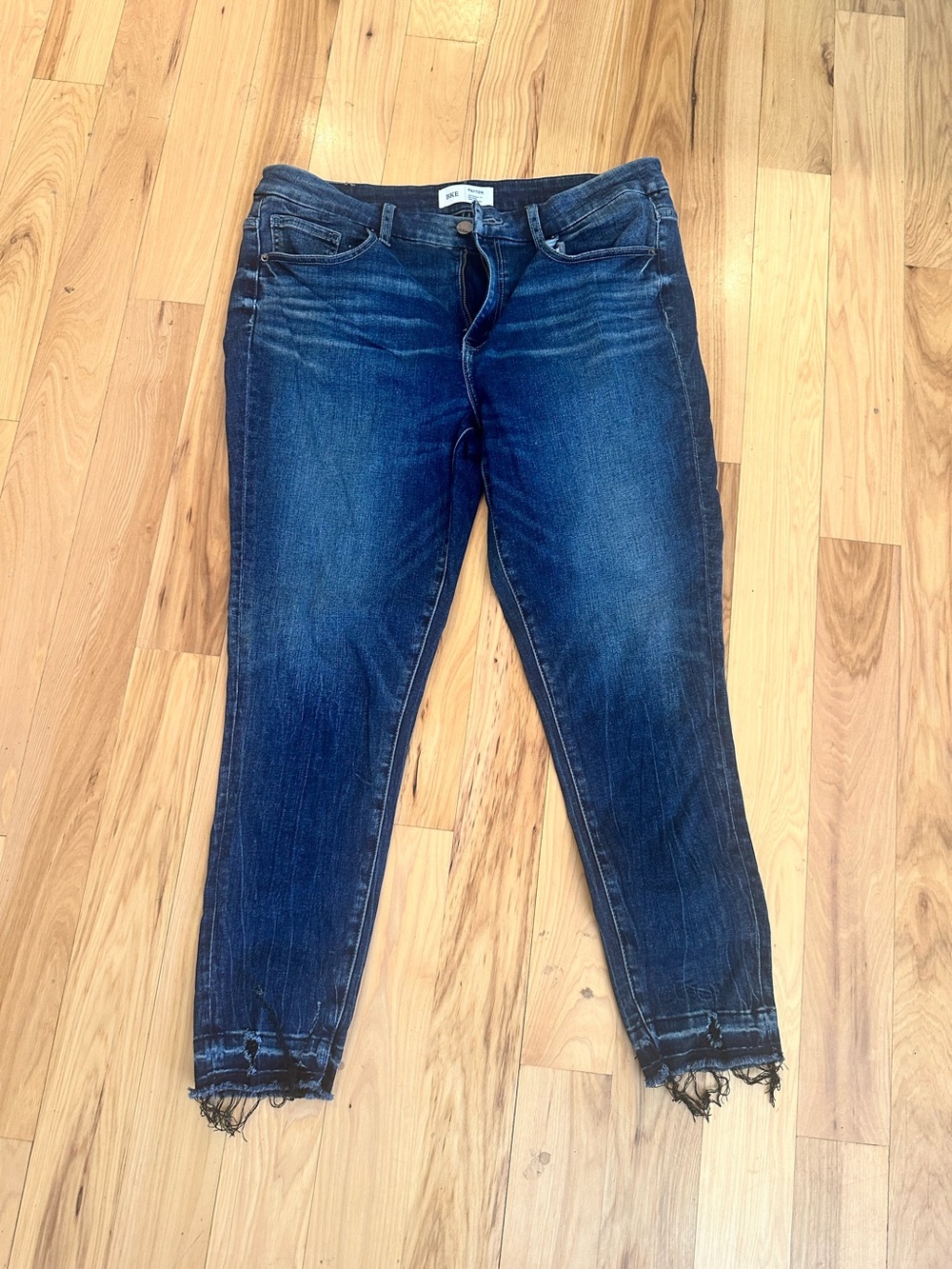BKE Dark Blue Slim Ankle Jeans with Frayed Hem